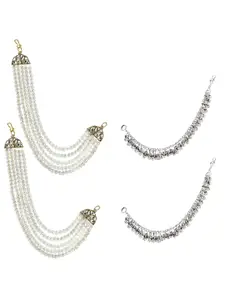 PRIVIU Set of 2 Silver Plated Artificial Beads Beaded Contemporary Oxidised Ear Cuff