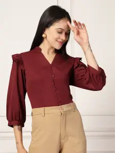Style Quotient Smart Mandarin Collar Puff Sleeves Formal Shirt