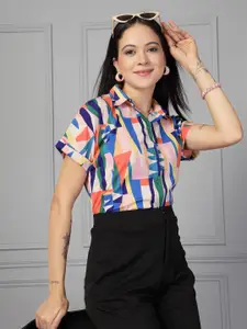 Style Quotient Abstract Printed Spread Collar Short Sleeves Formal Shirt