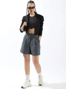 Hubberholme Women High-Rise Relaxed Fit Pleated Korean Shorts