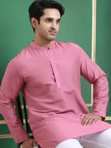 TATTVA Mandarin Collar Thread Work Cotton Straight Kurta
