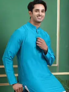 TATTVA Mandarin Collar Thread Work Cotton Straight Kurta