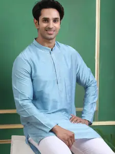 TATTVA Mandarin Collar Thread Work Cotton Straight Kurta