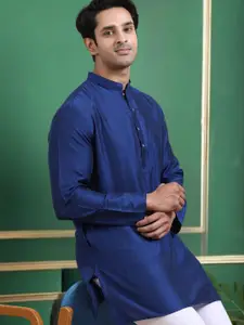 TATTVA Mandarin Collar Thread Work Cotton Straight Kurta