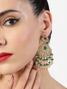 Zaveri Pearls Gold-Plated Artificial Stones Studded & Beaded Contemporary Drop Earrings