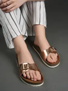 MOZAFIA Women Open Toe Flats With Buckles
