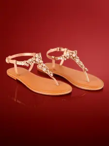 Lino Perros Women Western Embellished T-Strap Flats