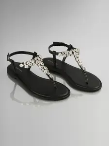 Lino Perros Women Embellished Open Toe T-Strap Flats