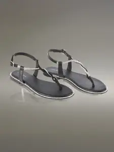 Lino Perros Women Embellished T-Strap Flats With Buckle