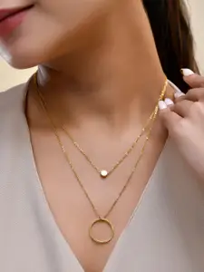 AQUASTREET 18K Gold Plated Waterproof Anti-Tarnish Titanium Steel Ring Layered Necklace