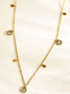 AQUASTREET 18K Gold Plated Waterproof Antitarnish Titanium Steel White Zircon Drop Necklace