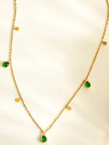 AQUASTREET 18KGold Plated Waterproof Anti-Tarnish Titanium Steel Green Zircon Drop Necklace