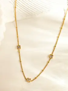 AQUASTREET 18K Gold Plated Waterproof Anti-Tarnish Titanium Steel White Zircon Necklace