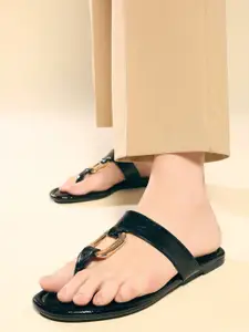 Inc 5 Women Solid Slip-On T-Strap Flats