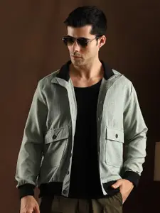 Campus Sutra Men Colourblocked Lightweight Cotton Utility Pockets Bomber Jacket