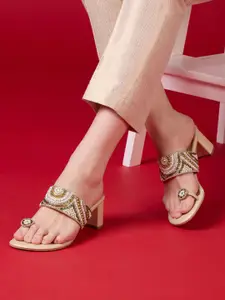 Inc 5 Women Western Embellished Block Sandals