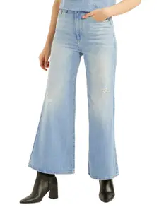 Levis Women Classic Slim Fit High-Rise Low Distress Light Fade Jeans