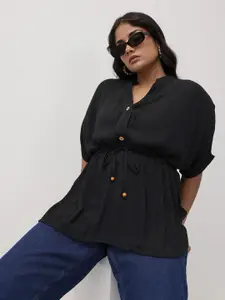 The Roadster Lifestyle Co. Plus Size Mandarin Collar Batwing Sleeve Crepe Longline Top