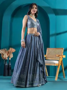 TIKODI Embroidered Sequinned Semi-Stitched Lehenga & Unstitched Choli With Dupatta