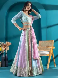 TIKODI Embroidered Sequinned Semi-Stitched Lehenga & Unstitched Choli With Dupatta