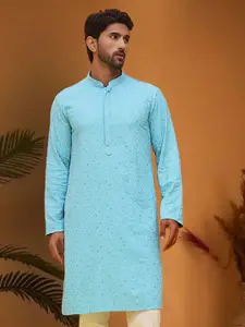 Jompers Men Geometric Embroidered Festive Cotton Straight Kurta