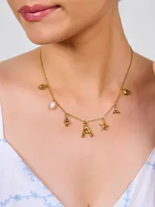 AQUASTREET 18K Gold Plated Waterproof Anti-tarnish Initial Letter A Sea Charm Necklace