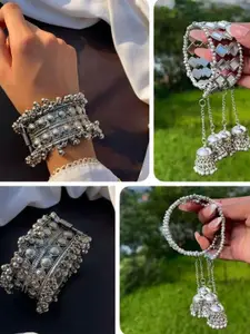 Sangria Set Of 2 Oxidised Beaded Bangle