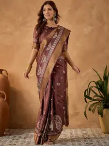 Saree mall Floral Zari Block Print Ready to Wear Sarees