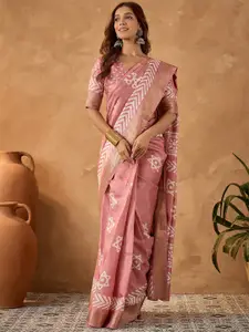 Saree mall Floral Zari Block Print Ready to Wear Sarees