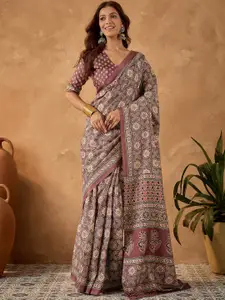 Saree mall modal Ajrak Block Ready to Wear Block Print SareesWith Blouse Piece