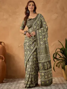 Saree mall modal Ajrak Block Designer Block Print Ready to Wear SareesWith Blouse Piece