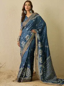 Saree mall Silk Blend Ready to Wear Block Print Sarees