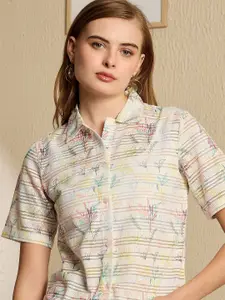 all about you Women Straight Boxy Floral Sheer Printed Casual Shirt