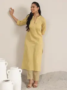 Libas Striped Mandarin Collar Pintucks Thread Work Straight Kurta