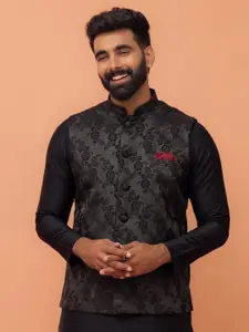 KISAH Mandarin Collar Woven Design Nehru Jacket