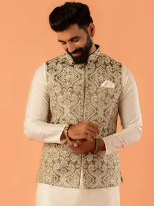 KISAH Mandarin Collar Woven Design Nehru Jacket