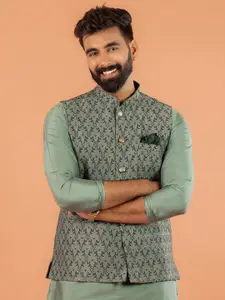 KISAH Mandarin Collar Woven Design Nehru Jacket