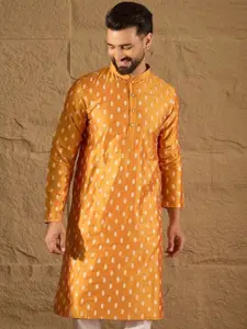 House of Pataudi Ikat Print Mandarin Collar Straight Kurta