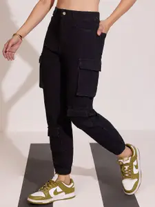 DOLCE CRUDO Women Regular Fit High-Rise Stretchable Cargo Denim Joggers