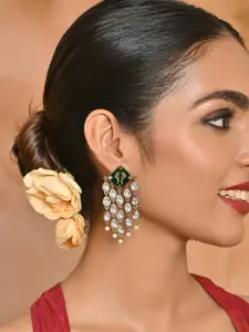 Fida Gold-Plated Artificial Stones Studded Diamond Shaped Meenakari Tassel Drop Earrings