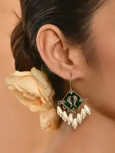 Fida Gold-Plated Artificial Beads Beaded Diamond Shaped Meenakari Drop Earrings