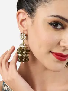 Zaveri Pearls Gold-Plated Artificial Stones and Beads Dome Shape Jhumkas