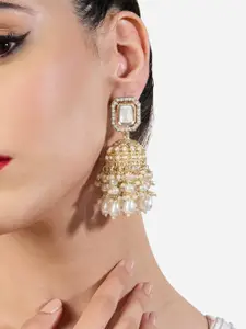 Zaveri Pearls Gold-Plated Dazzling Stones & Clustered Beads Dome Shape Jhumkas