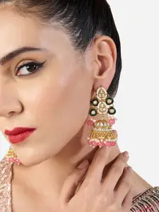 Zaveri Pearls Gold-Plated Artificial Stones & Beads Meenakari Dome Shape Jhumkas