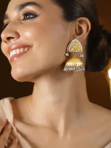 Rubans Dual-Toned Oxidised Silver & Gold-Plated Jhumka Earrings with Silver Ghungroo Beads