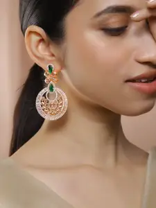 Rubans 22K Rose Gold-Plated Emerald Cubic Zirconia Studded Contemporary Drop Earrings