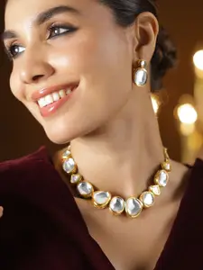 Rubans 22K Gold-Plated White Kundan Studded Handcrafted Choker Necklace Set