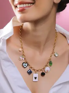 Rubans 18K Gold-Plated Charm Necklace with Multicolour Enamel Accents