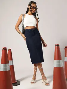 Belliskey Side Slit Denim A-Line Knee Length Skirt