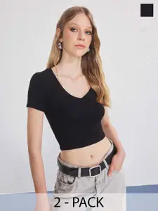 Trendyol Women Pack of 2 Solid Fitted Crop Top